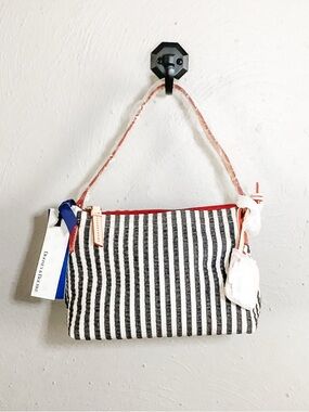Black & White Striped Canvas Dooney & Bourke Bag in with Red Leather Trim